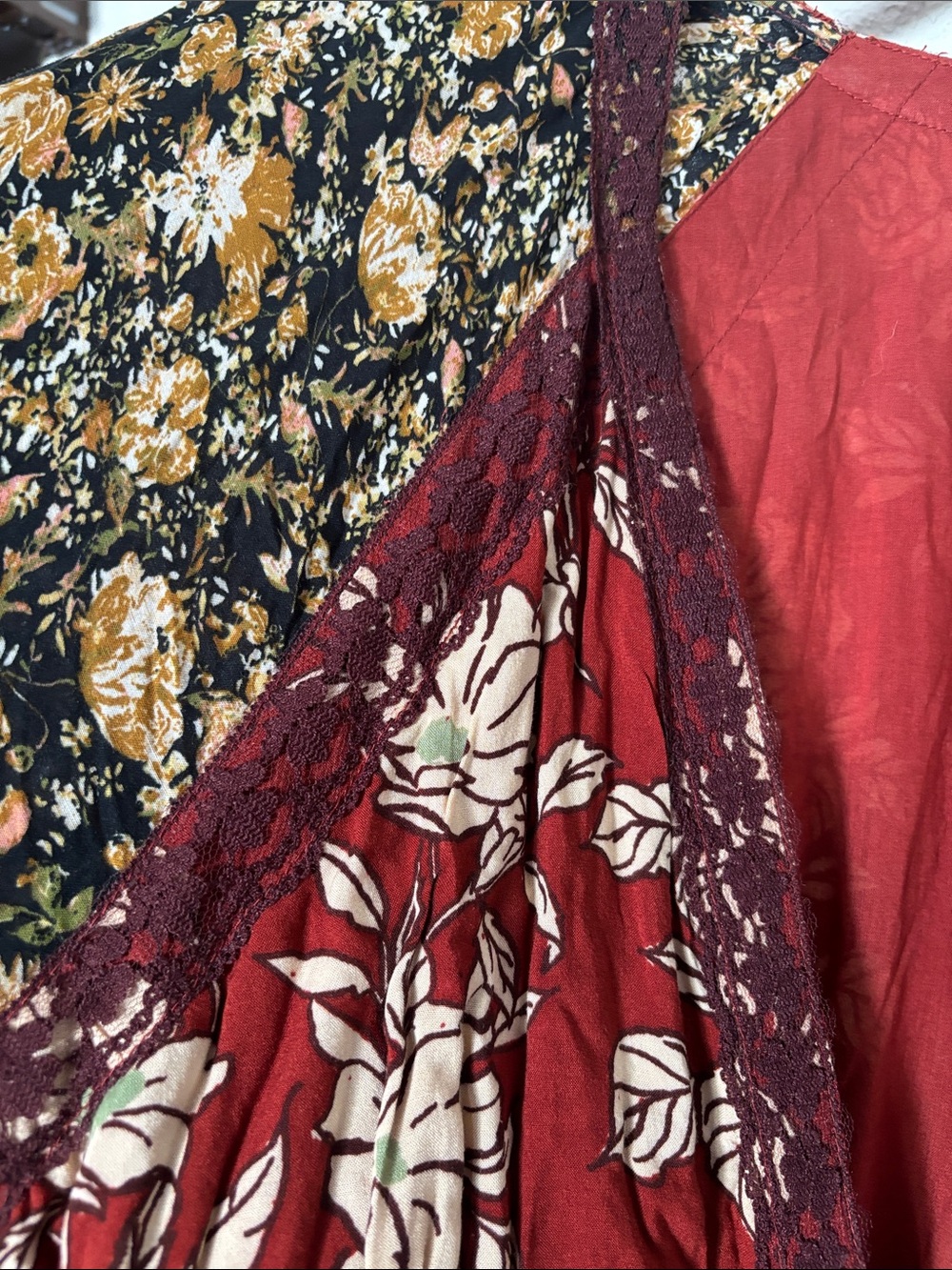 Free People Multi-Print Floral Wrap Maxi Dress in Red and Black - Picture 6 of 8
